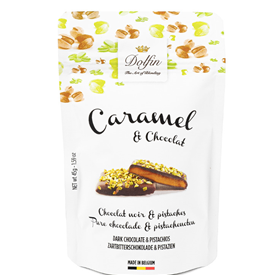 DOLFIN POUCH CARAMEL CHOC. DARK PISTACHIOS 45GR X12