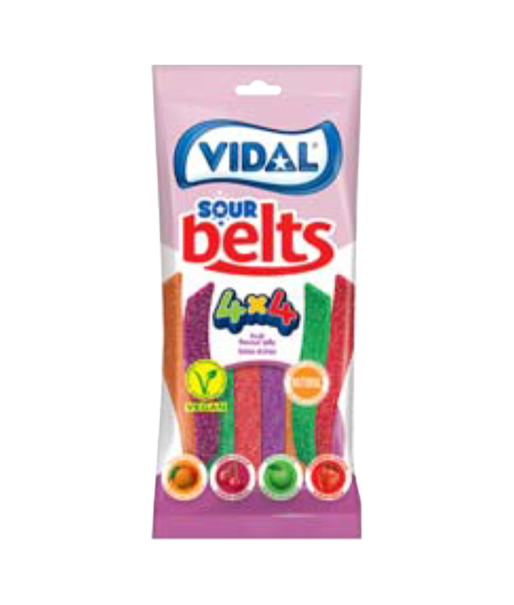 VIDAL * SOUR BELTS 4 FLAVOURS/COLOURS 90GR X14