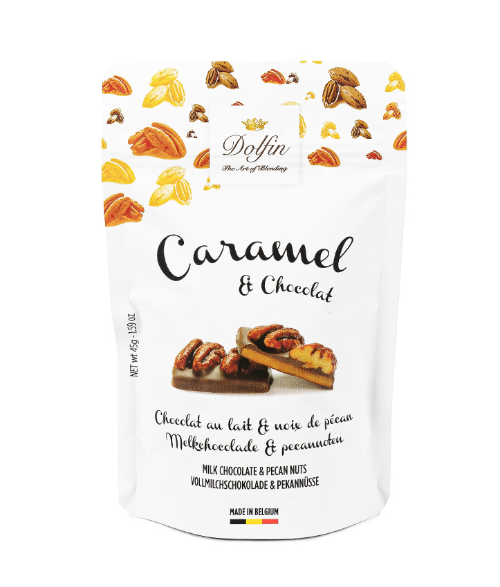 DOLFIN POUCH CARAMEL CHOC. LAIT PECAN 45GR X12