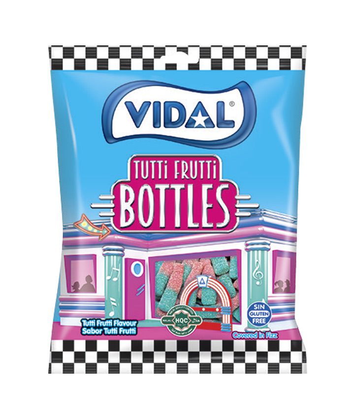 VIDAL # SOUR TUTTI FRUTTI BOTTLES 90GR X14
