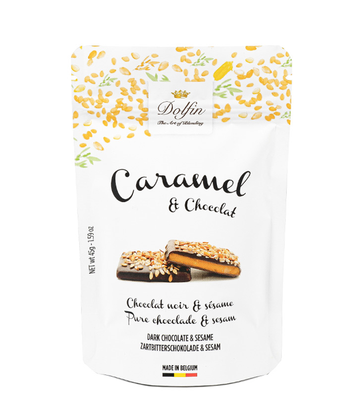 DOLFIN POUCH CARAMEL CHOC. NOIR SESAME 45GR X12