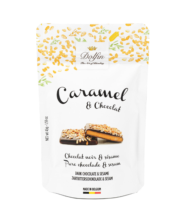 DOLFIN POUCH CARAMEL CHOC. NOIR SESAME 45GR X12