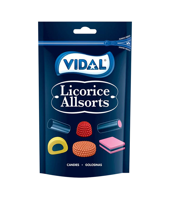 VIDAL POUCH LICORICE ALLSORTS 180GR X10