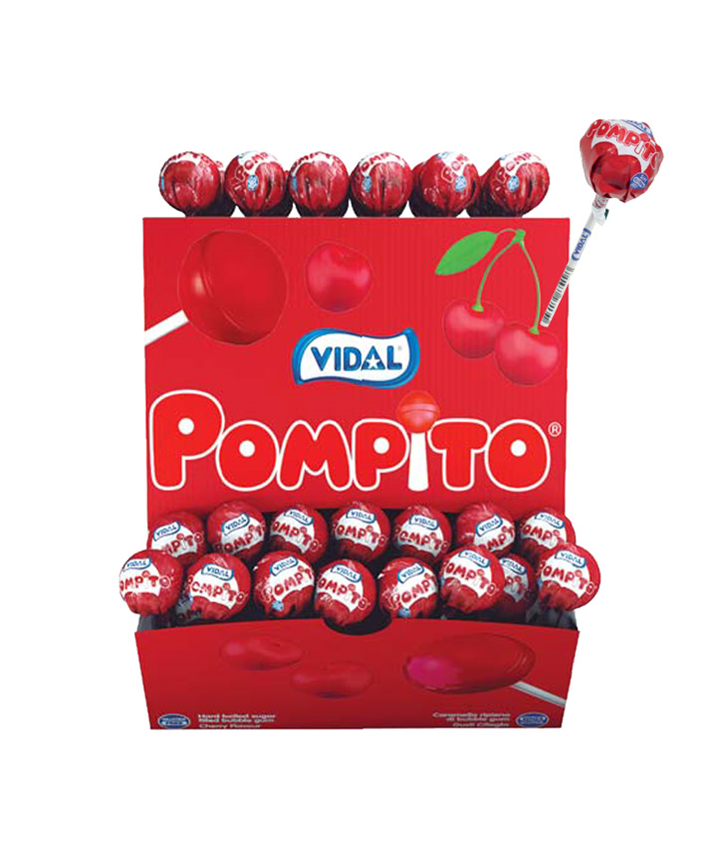 VIDAL *BOX POMPITO CHERRY LOLLIES 100PC